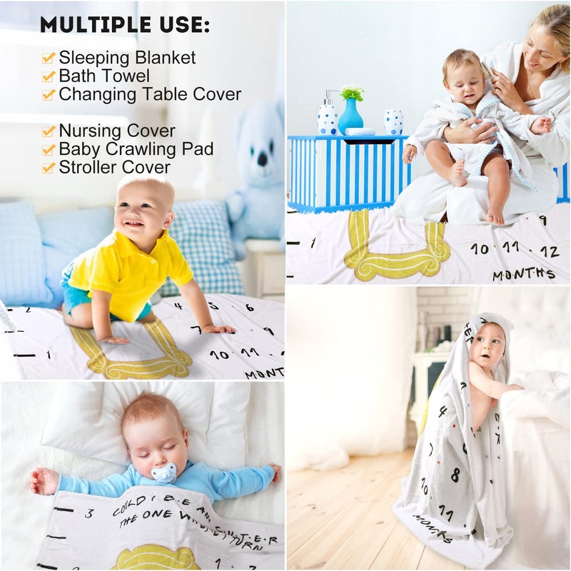 CQNET Friends Baby Milestone Blanket, TV Show Merchandise Gift for Baby Shower, Newborn Essentials Photo Props for Age and Growth, Yellow Frame Included, 50'' X 60'' - Image 4